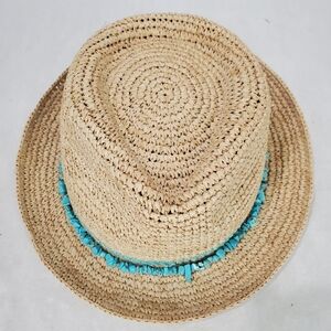 Wallaroo Tahiti Hat 100% Raffia Beach Vacation Cruise Sun Adjustable Turquoise